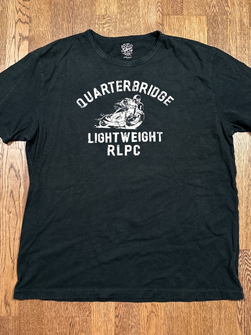 Polo Ralph Lauren Quarterbridge Motorcycle Black Faded T Shirt Mens Large